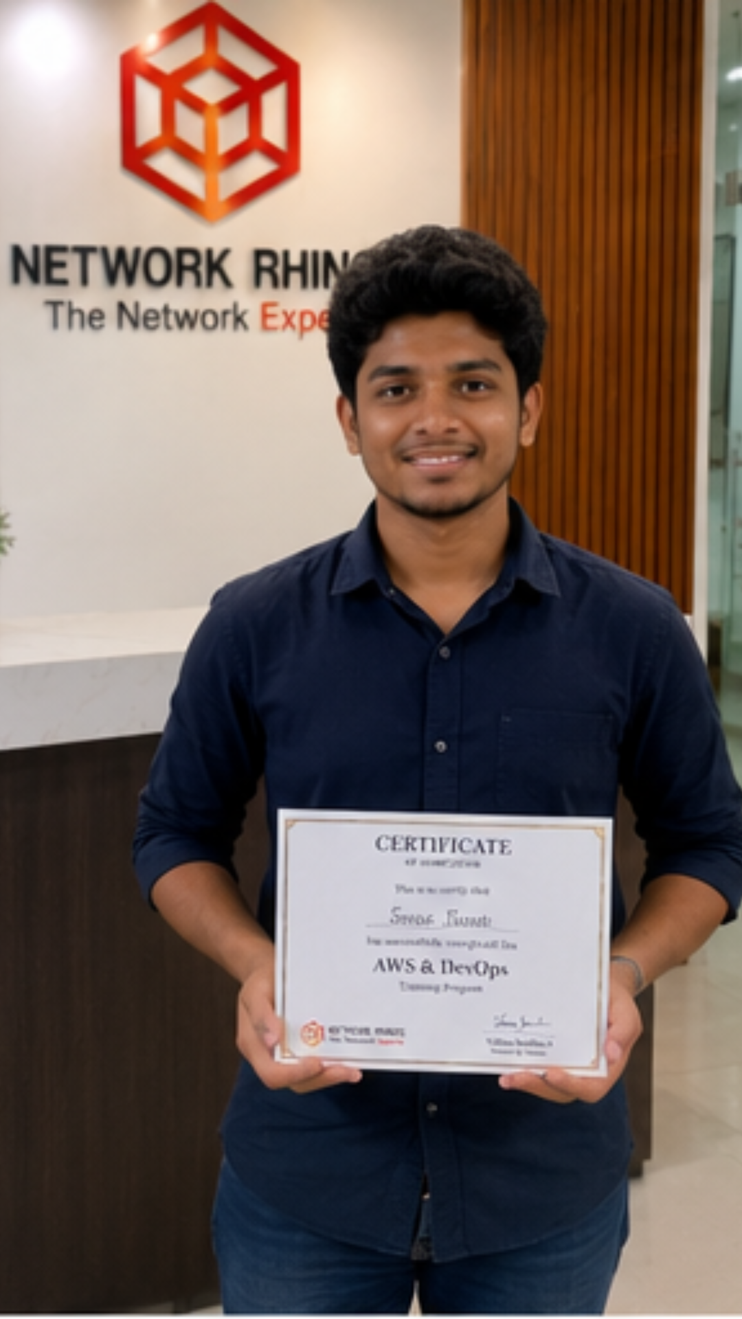Network Rhinos student with AWS & DevOps course completion certificate