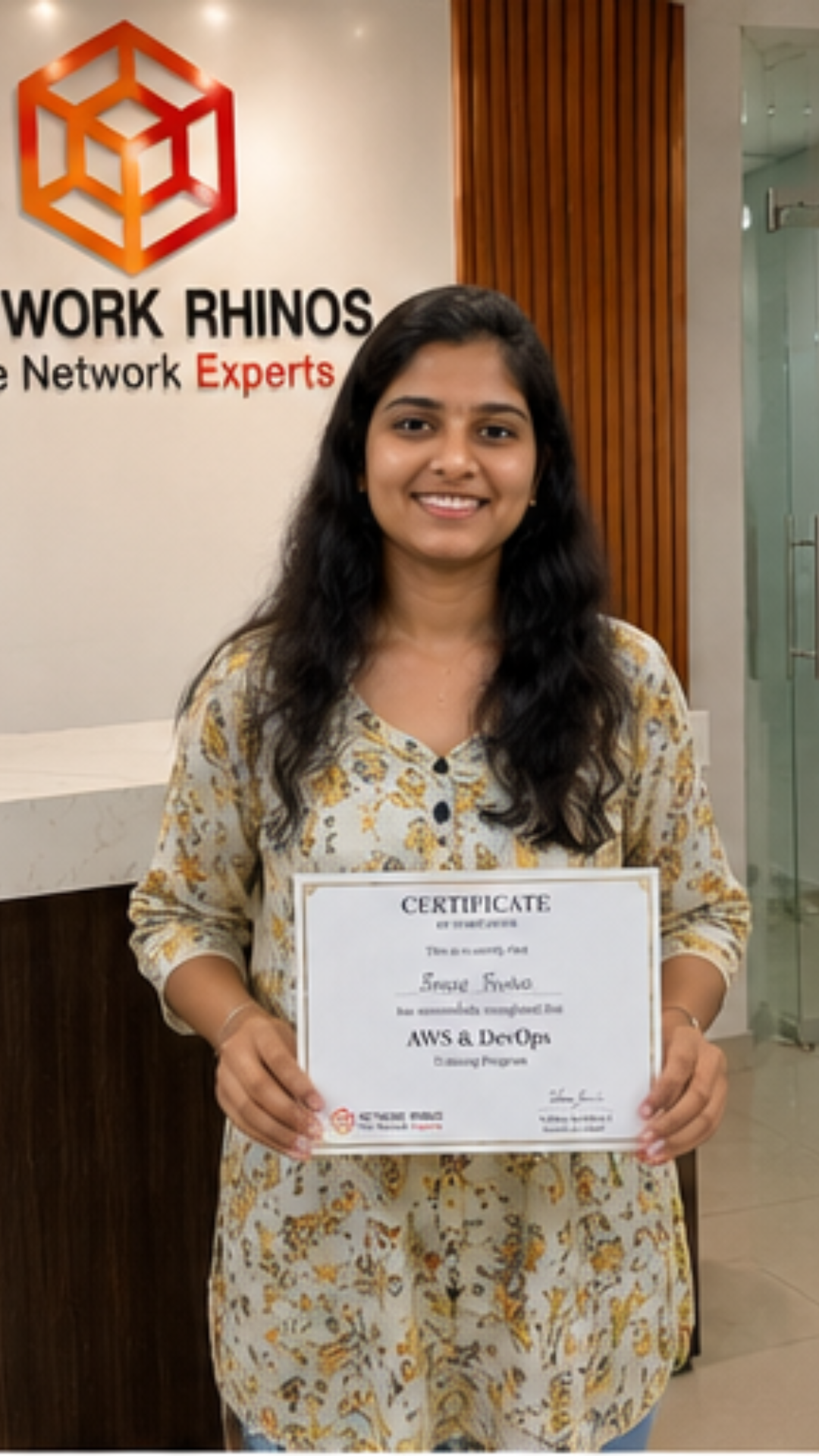 Network Rhinos student with AWS & DevOps course completion certificate